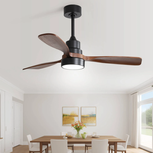 Ventilateur De Plafond 48" (122 Cm), 3 Pales En Bois, Moteur Dc, Silencieux, Télécommande
