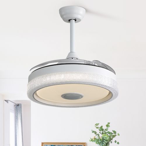 Ventilateur De Plafond 42" (106 Cm) Avec LED, 3 Pales En Abs, Lecteur Bluetooth, Télécommande, Blanc