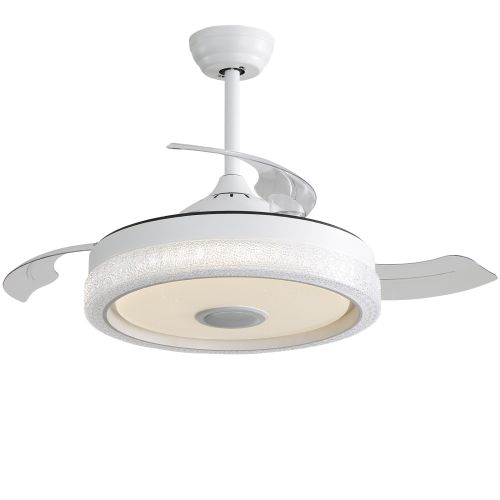 Ventilateur De Plafond 42" (106 Cm) Avec LED, 3 Pales En Abs, Lecteur Bluetooth, Télécommande, Blanc