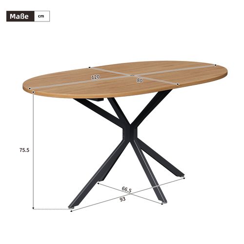 Table à Manger Ovale, Pour 4 à 6 Personnes, Pieds En Métal, Mdf, Naturel, 120×80×75,5 Cm