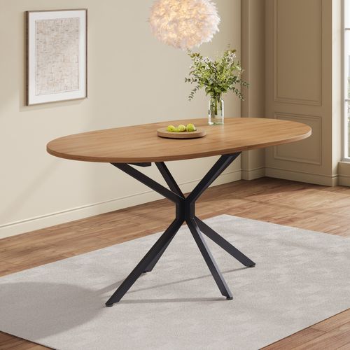 Table à Manger Ovale, Pour 4 à 6 Personnes, Pieds En Métal, Mdf, Naturel, 120×80×75,5 Cm