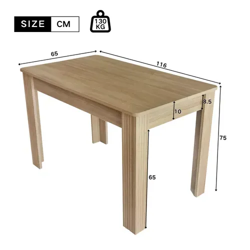 Table à Manger Rectangulaire, Naturel, Décoration Grain De Bois, 116×65×75cm