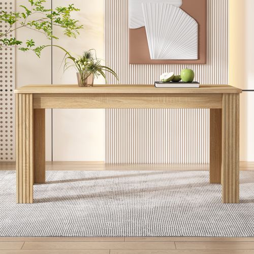 Table à Manger Rectangulaire, Naturel, Décoration Grain De Bois, 116×65×75cm