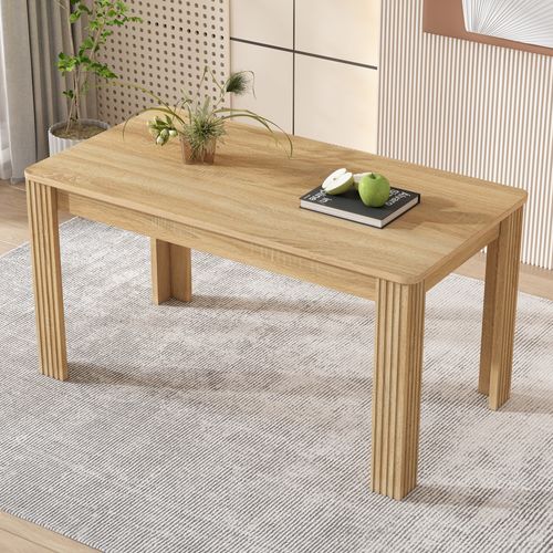Table à Manger Rectangulaire, Naturel, Décoration Grain De Bois, 116×65×75cm