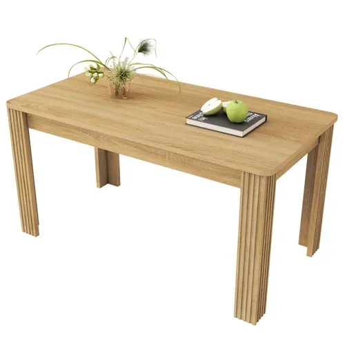 Table à Manger Rectangulaire, Naturel, Décoration Grain De Bois, 116×65×75cm