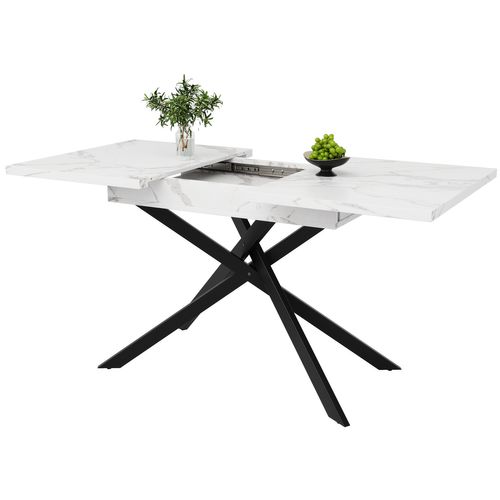 Table à Manger Rectangulaire Extensible, Blanc, Mdf, Pieds En Métal,120-160×80×76,5 Cm