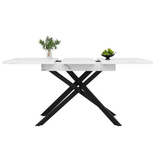 Table à Manger Rectangulaire Extensible, Blanc, Mdf, Pieds En Métal,120-160×80×76,5 Cm