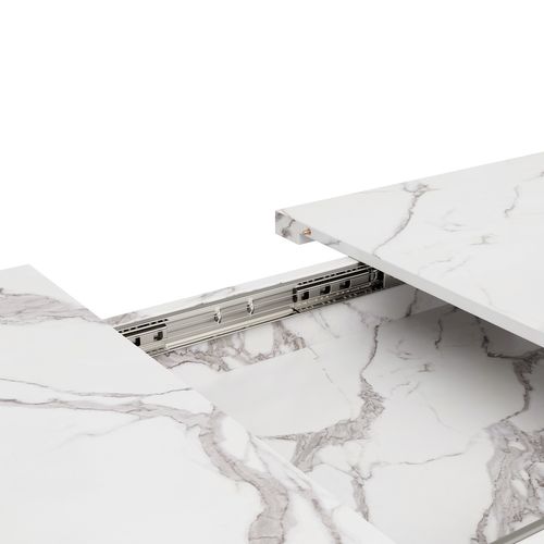 Table à Manger Rectangulaire Extensible, Blanc, Mdf, Pieds En Métal,120-160×80×76,5 Cm