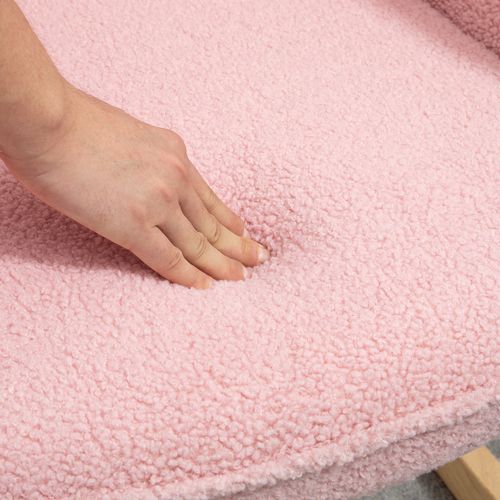 Fauteuil à Bascule, Rocking Chair Pieds En Bois, Tissu Imitation Laine, Fauteuil De Salon, Rose