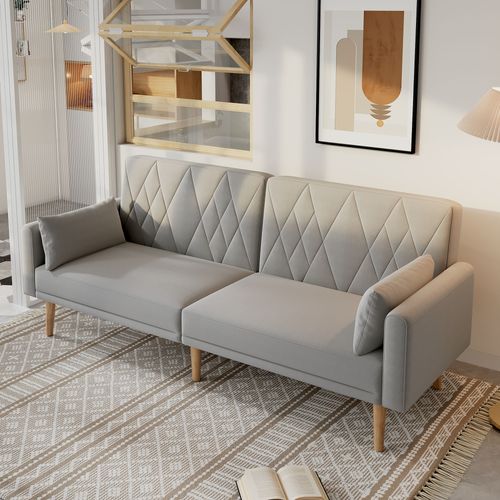 Canapé Convertible 2 Places Moderne 180x75x82cm, Banquette Clic Clac, Tissu Velours, Gris