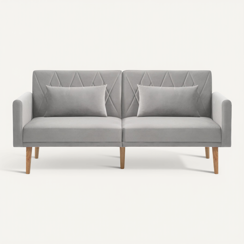Canapé Convertible 2 Places Moderne 180x75x82cm, Banquette Clic Clac, Tissu Velours, Gris
