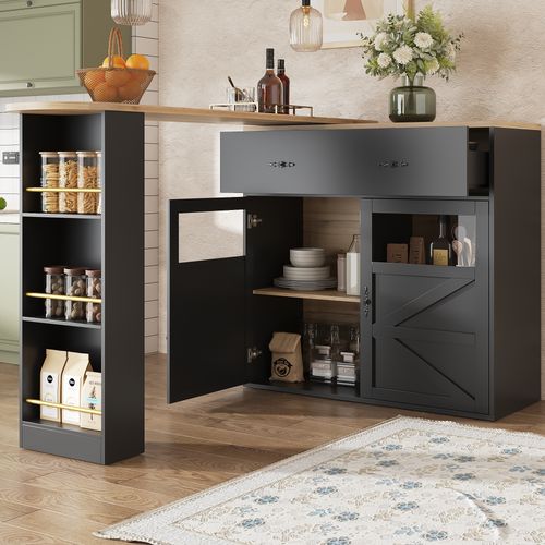 Table De Bar Extensible Noir, Table à Manger Rotative à 360°, Buffet De Cuisine