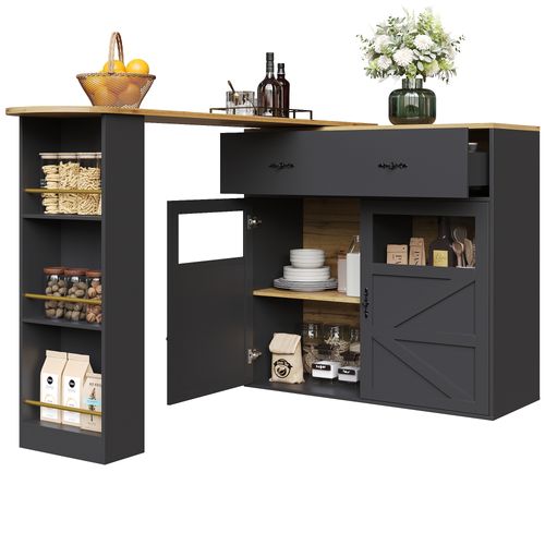 Table De Bar Extensible Noir, Table à Manger Rotative à 360°, Buffet De Cuisine