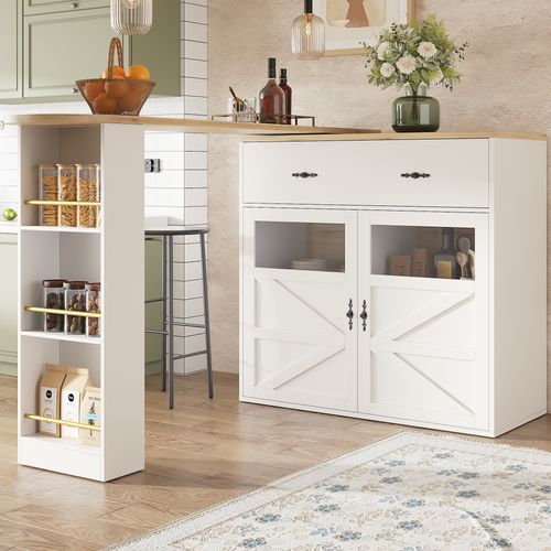 Table De Bar Extensible Blanc, Table à Manger Rotative à 360°, Buffet De Cuisine