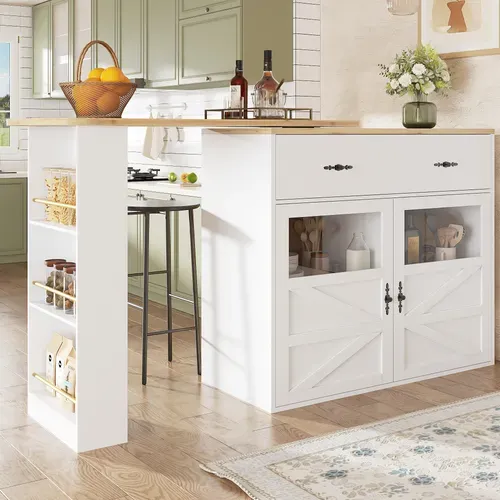 Table De Bar Extensible Blanc, Table à Manger Rotative à 360°, Buffet De Cuisine