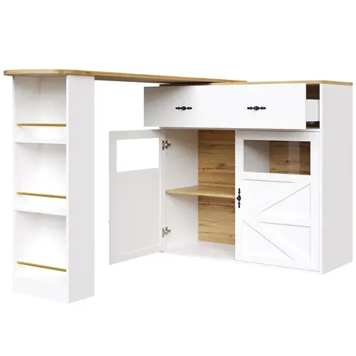 Table De Bar Extensible Blanc, Table à Manger Rotative à 360°, Buffet De Cuisine