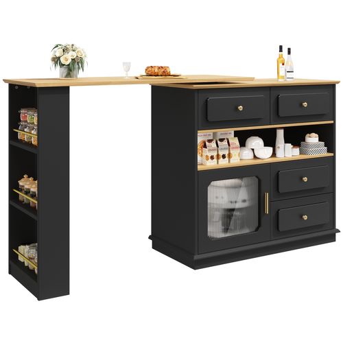 Meuble Bar Mobile Avec Plateau Pivotant 360° - Armoire De Rangement, 3 Tiroirs, 2 Portes, Design Moderne - 3
