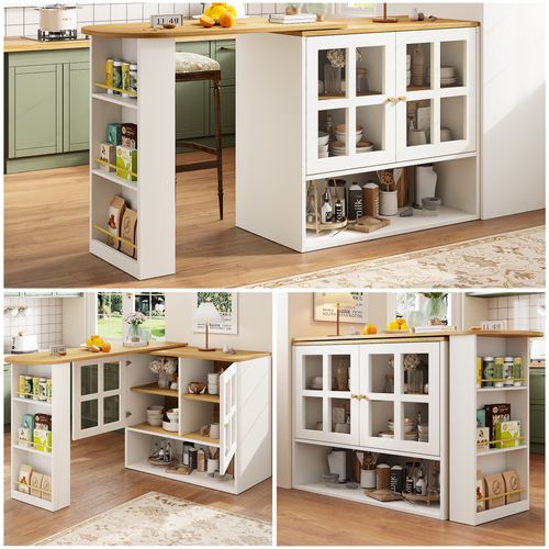 Meuble De Bar Blanc, Table De Bar Rotative à 360°, Buffet De Cuisine, Mdf