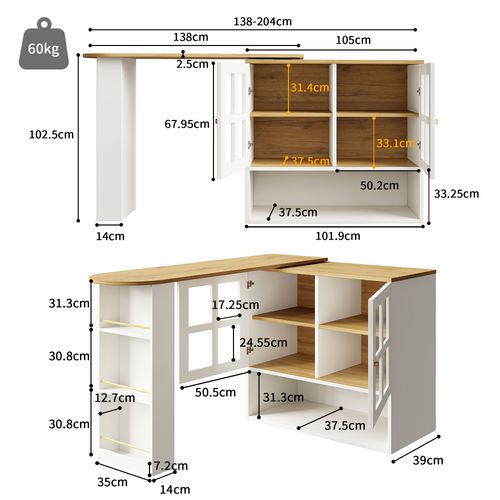 Meuble De Bar Blanc, Table De Bar Rotative à 360°, Buffet De Cuisine, Mdf