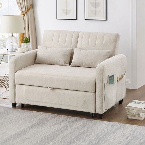 Canapé Double Pliant 114x77x82,5cm, 2 Coussins, Dossier Réglable 3 Positions, Beige