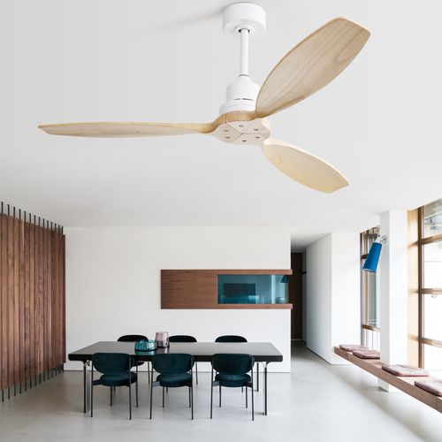 Ventilateur Plafond 52", Fines En Bois , Sans Lumière, Télécommande à 6 Vitesses,blanc