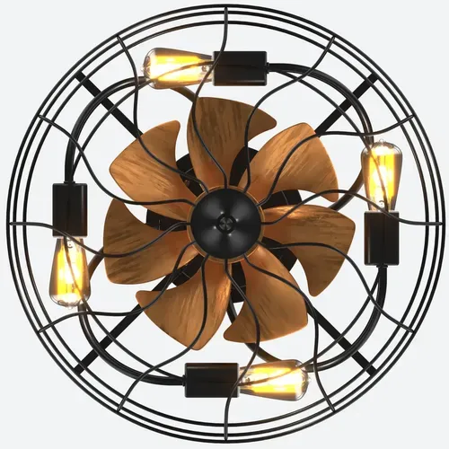 Ventilateur De Plafond Industriel à 7 Pales De 20 Po Avec Télécommande Et 6 Ampoules E27,noir