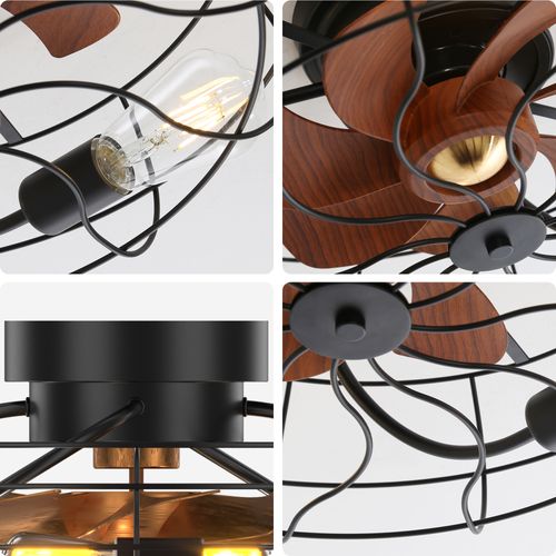 Ventilateur De Plafond Industriel à 7 Pales De 20 Po Avec Télécommande Et 6 Ampoules E27,noir