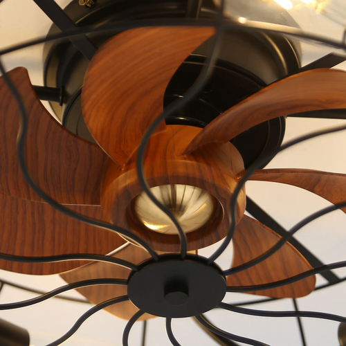 Ventilateur De Plafond Industriel à 7 Pales De 20 Po Avec Télécommande Et 6 Ampoules E27,noir