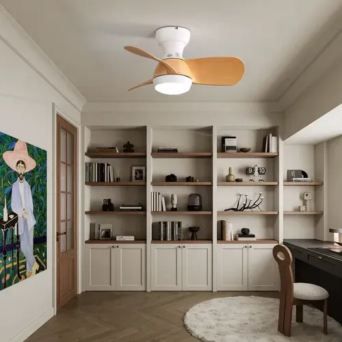 Ventilateur Plafond 23",avec Variateur 3 Couleurs, 3 Pales En Abs, Télécommande, Couleur Bois Clair