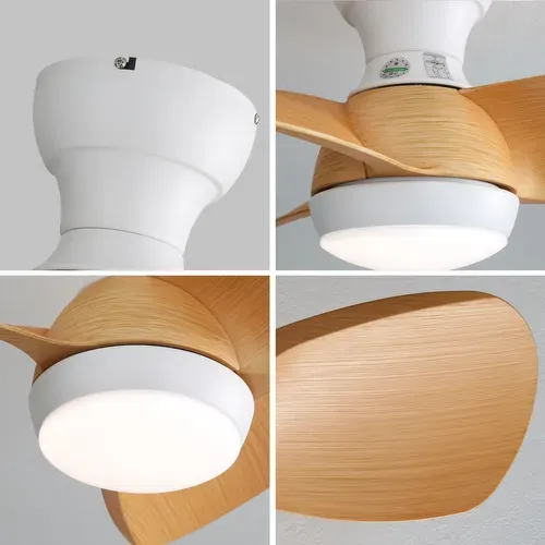 Ventilateur Plafond 23",avec Variateur 3 Couleurs, 3 Pales En Abs, Télécommande, Couleur Bois Clair