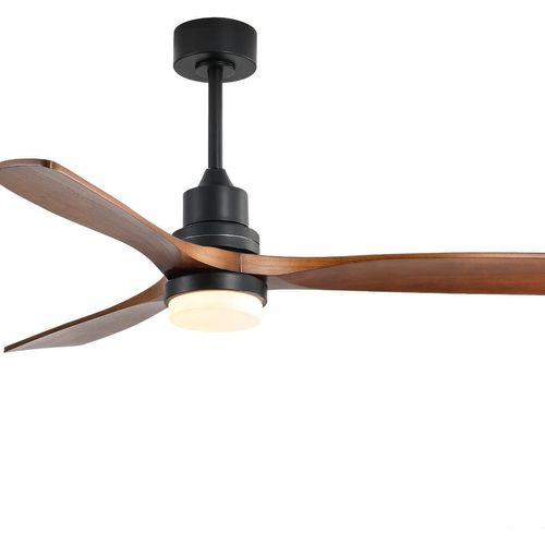 Ventilateur Plafond 52", Télécommande à 6 Vitesses Lumière LED Tricolore Couleur Bois De Noyer