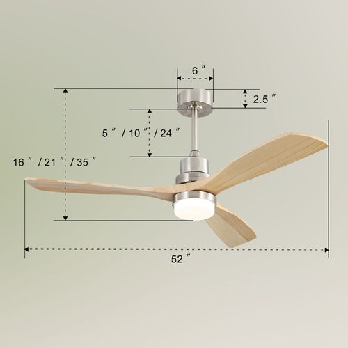 Ventilateur Plafond 52", Télécommande à 6 Vitesses Lumière LED Tricolore Couleur Bois Naturel