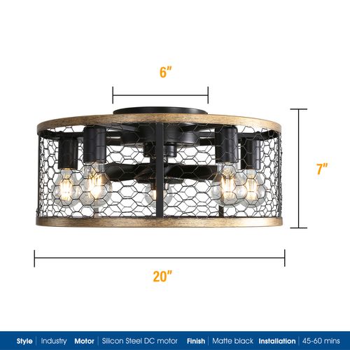 Ventilateur De Plafond Industriel à Cage 20'',avec 7 Pales En Abs,télécommande,moteur Cc Réversible