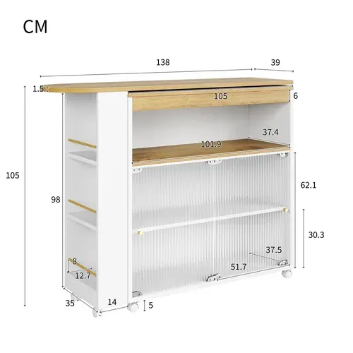 Meuble De Bar LED Avec Roulettes, Table De Bar Pivotante à 360° Blanc, Buffet De Cuisine, Mdf