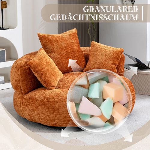 Fauteuil fixe Poire à Dossier Haut rond 108 X 52 Cm, 3 Coussins, Orange