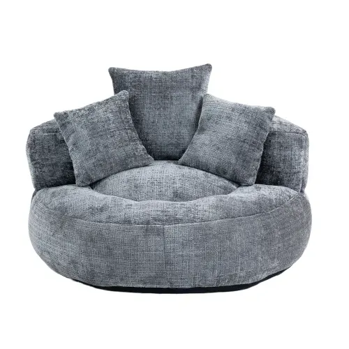 Fauteuil Fixe Poire Rond Avec Dossier Et 3 Coussins, Chenille, Gris