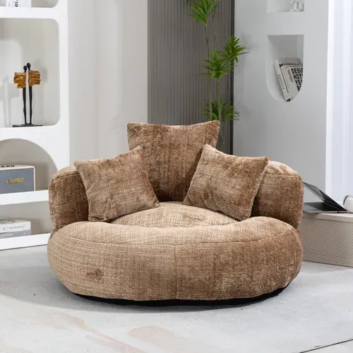 Fauteuil Poire à Dossier Haut 108 X 108 X 52 Cm, 3 Coussins, Couleur café