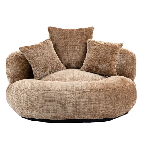 Fauteuil Poire à Dossier Haut 108 X 108 X 52 Cm, 3 Coussins, Couleur café