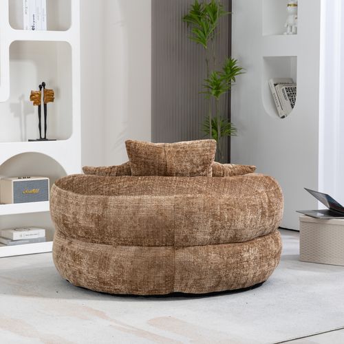 Fauteuil Poire à Dossier Haut 108 X 108 X 52 Cm, 3 Coussins, Couleur café