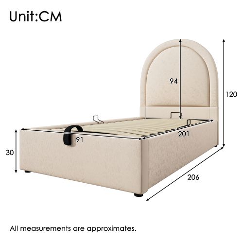 Lit Coffre 90x200 Cm, Lit Enfant, Sommier à Lattes, Velours, Beige
