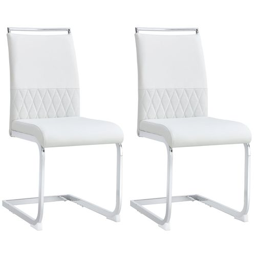 Lot De 2 Chaise De Salle à Manger Blanc Avec Dossiers En Pu Et Lin, Cadre En Métal