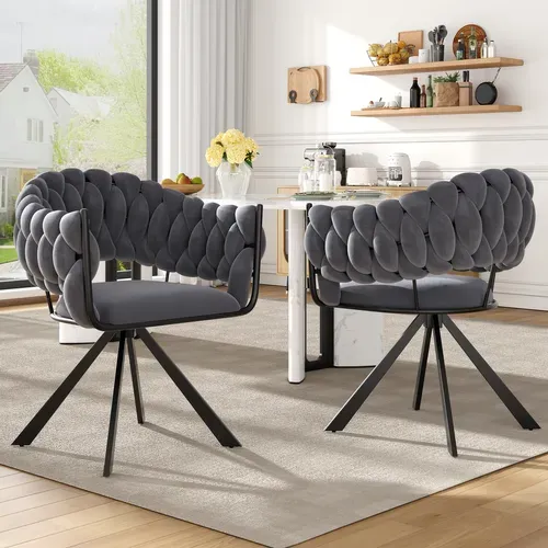 Lot De 2 Chaise De Salle à Manger Grise, Fauteuil En Tissu Velours