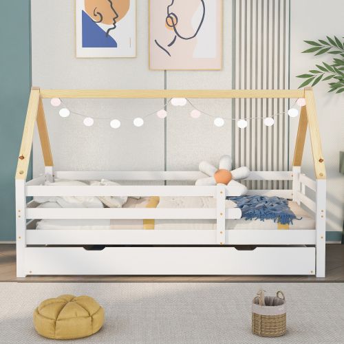 Lit Cabane 90x200 Cm, Lit Enfant, Lit Gigogne 90x190 Cm Avec Roulettes En Dessous, Blanc