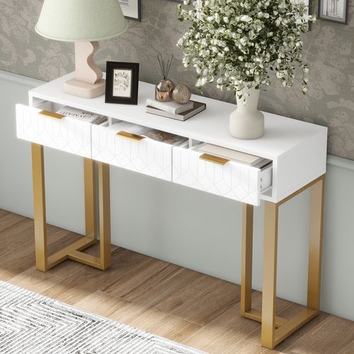 Table Console En Mdf Avec Un Tiroir Et 3 Compartiments Pour Rangemen Table D Appoint Pour Couloirsalonentree 120x30x81cm