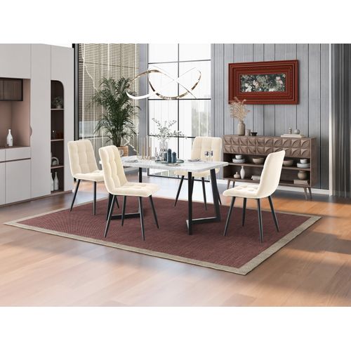Chaises De Salle à Manger,lot De 4 Chaises Design Rembourrées Avec Dossier,assise En Velours Beige