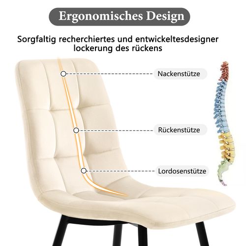 Chaises De Salle à Manger,lot De 4 Chaises Design Rembourrées Avec Dossier,assise En Velours Beige