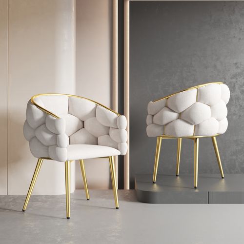 Chaise En Velours, 1 Pièce – Pour Salon, Salle à Manger Ou Coiffeuse, Pieds En Fer Doré, Beige