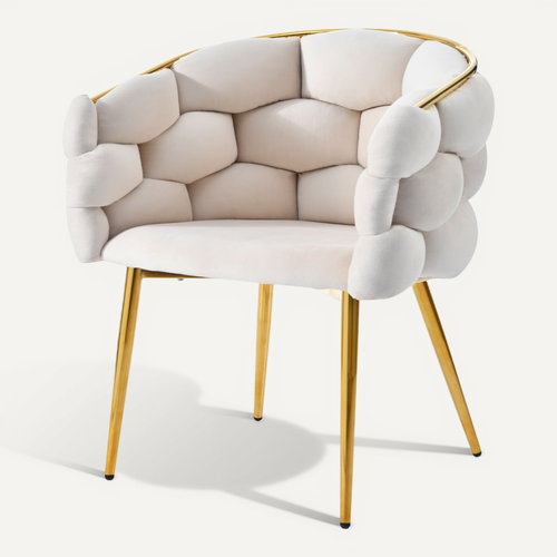 Chaise En Velours, 1 Pièce – Pour Salon, Salle à Manger Ou Coiffeuse, Pieds En Fer Doré, Beige
