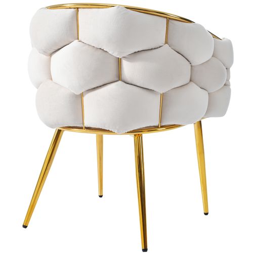 Chaise En Velours, 1 Pièce – Pour Salon, Salle à Manger Ou Coiffeuse, Pieds En Fer Doré, Beige