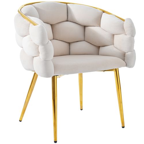 Chaise En Velours, 1 Pièce – Pour Salon, Salle à Manger Ou Coiffeuse, Pieds En Fer Doré, Beige
